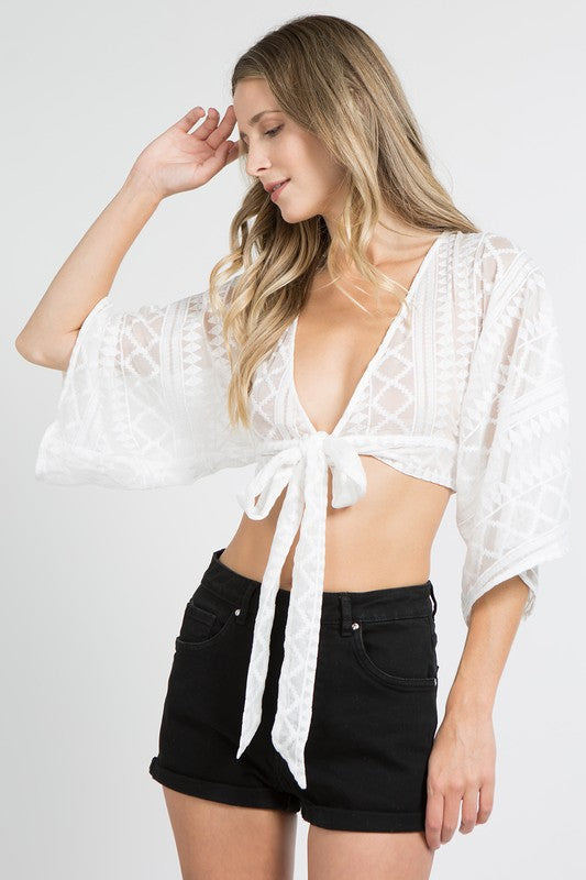 'Brook' White Embroidered Crop Top