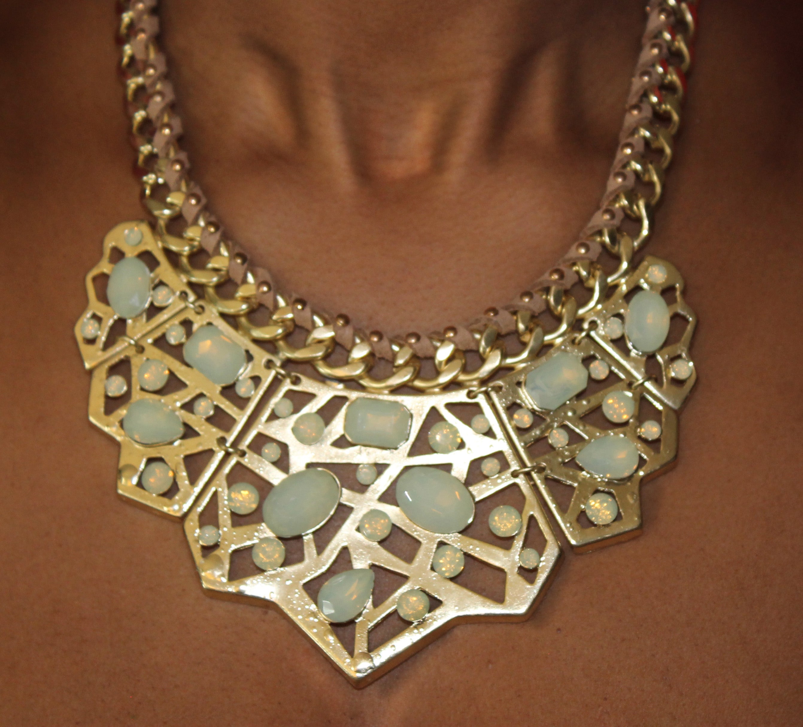 'Icosa' Geometric Green Aventurine Gemstone Necklace