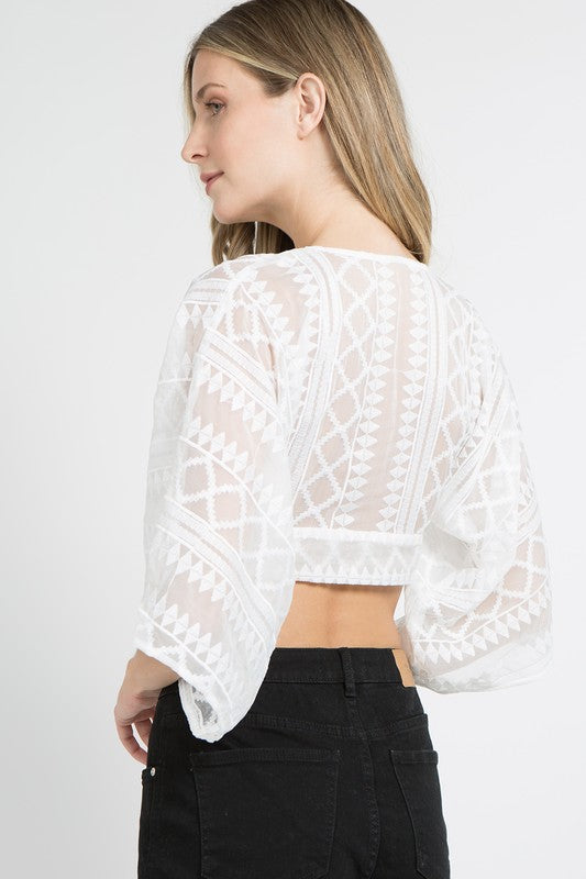 'Brook' White Embroidered Crop Top