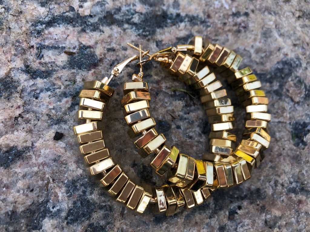 Square Beaded Gold Hoop